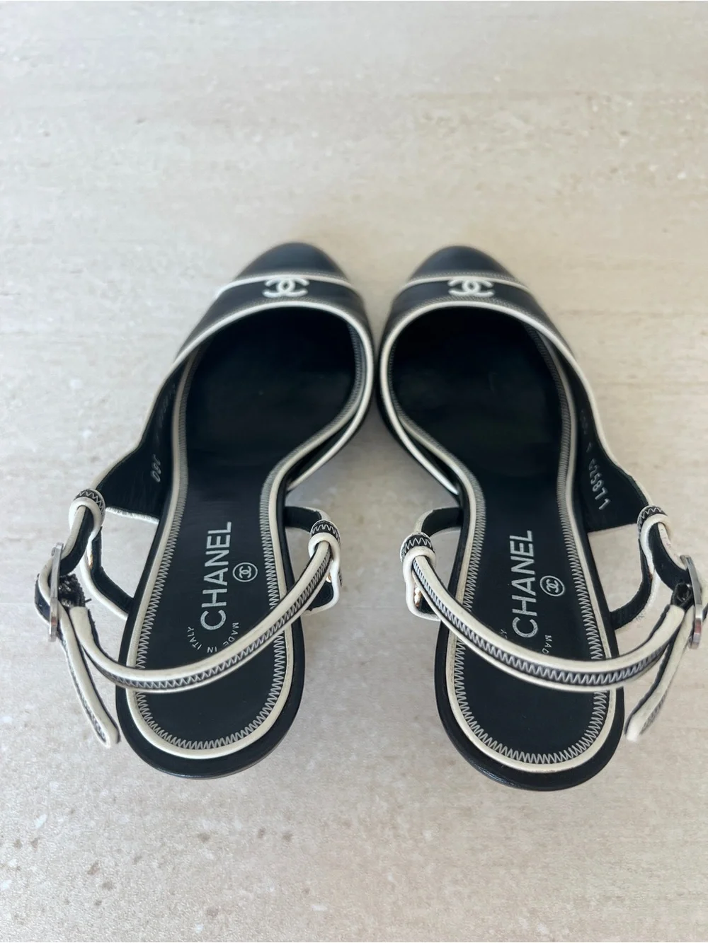 CHANEL Vintage Black & White Slingback Heels